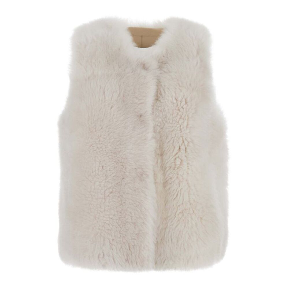 Suprema Women White Shearling Vest With Collar And Front Closure For Women